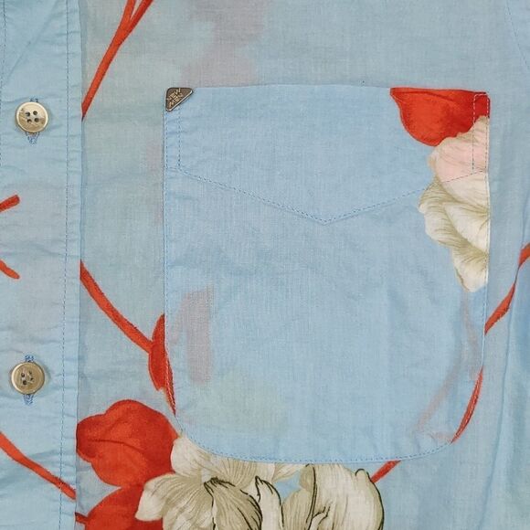 🔺️New Man Blue Floral Button Long Sleeve Shirt Men's Small - Picture 5 of 11